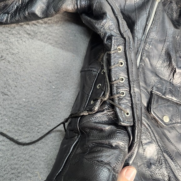 Diamond Plate Jacket Mens XL Black Buffalo Leather Motorcycle Biker Zip Lined - Picture 3 of 12